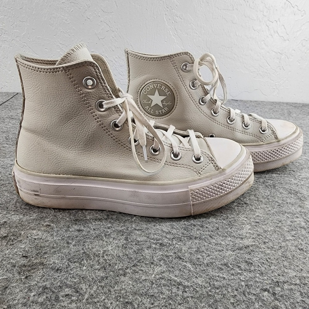 Converse Chuck Taylor All Star Leather Upper High Top White Sneakers 7